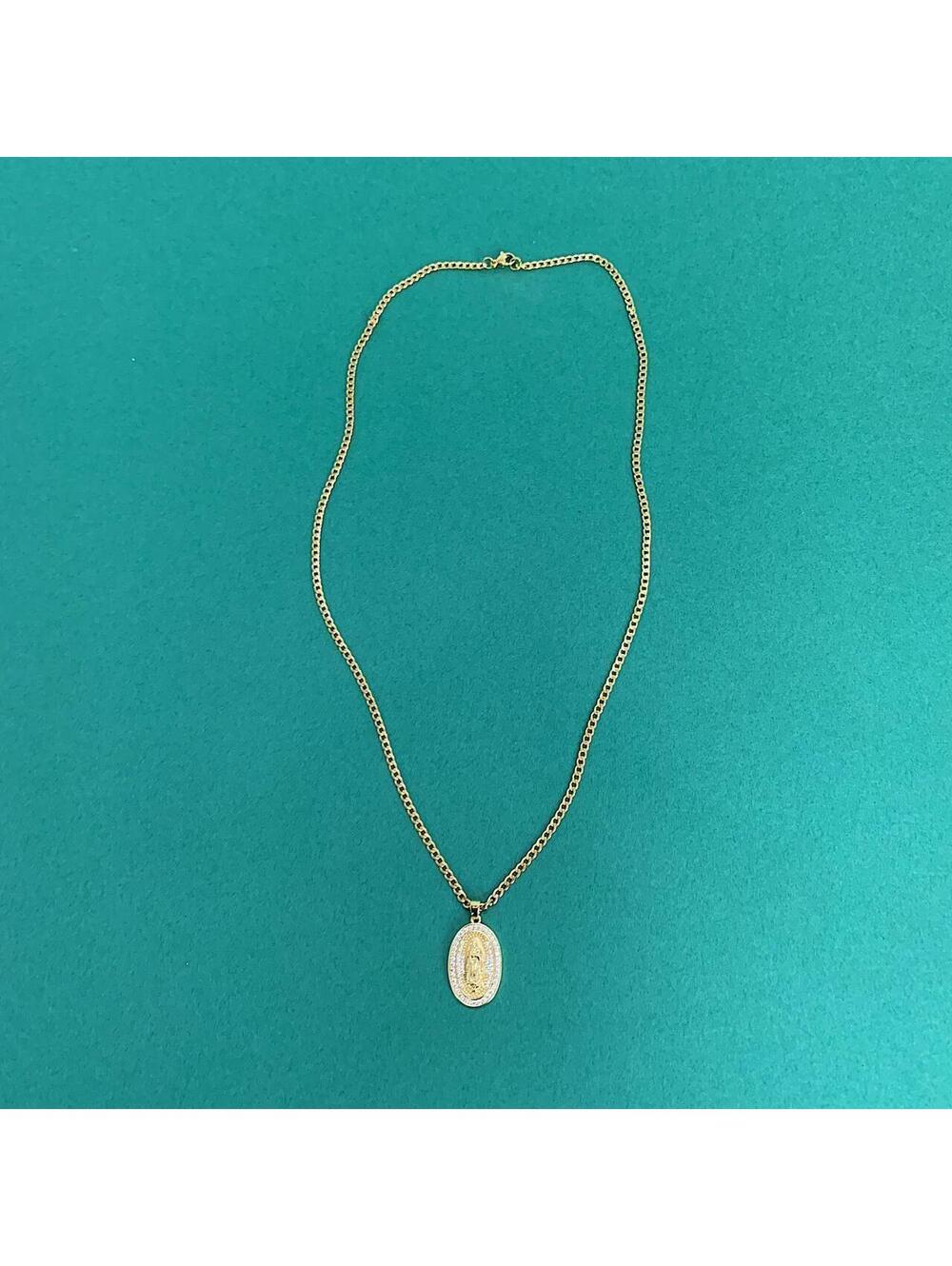 Saint Marry rhinestone pendant gold necklace. 24 inches length. Unisex - Picture 5 of 8